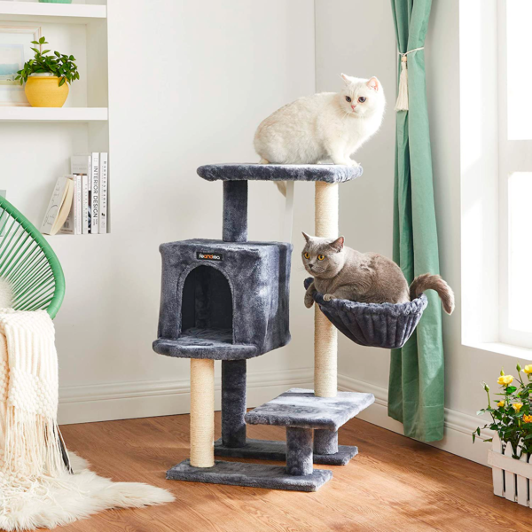 Feandrea Cat Tree, Small Cat Tower, 33.1-Inch Cat Condo with Basket, Cat Cave, Removable Washable Cover for Top Perch, for Small Spaces, Smoky Gray UPCT142G01 - Image 2