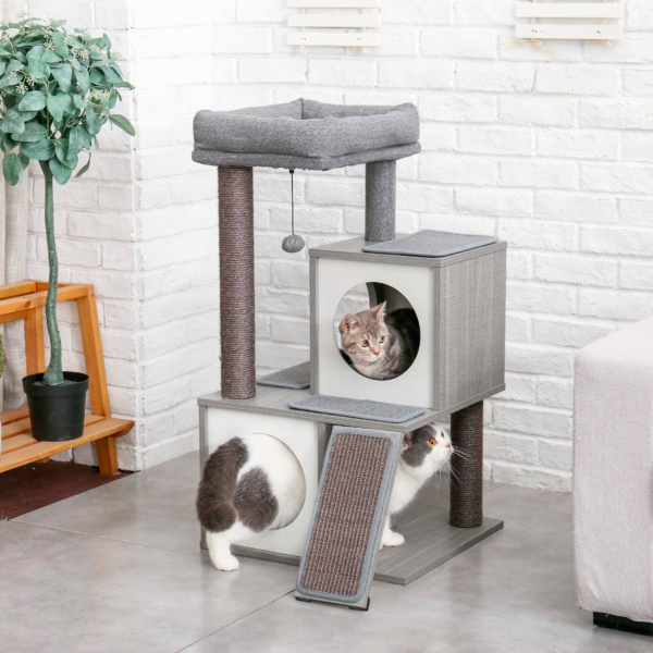 PAWZ Road 36" Wooden Cat Tree Tower with Sisal Scratching Posts for Indoor Kittens and Meduim Cats,Gray - Image 3