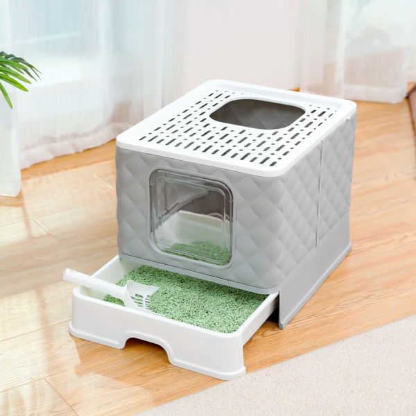 PAWZ Road Enclosed Cat Litter Box Large with Lid Drawer Type Easy to Clean,Gray - Image 3