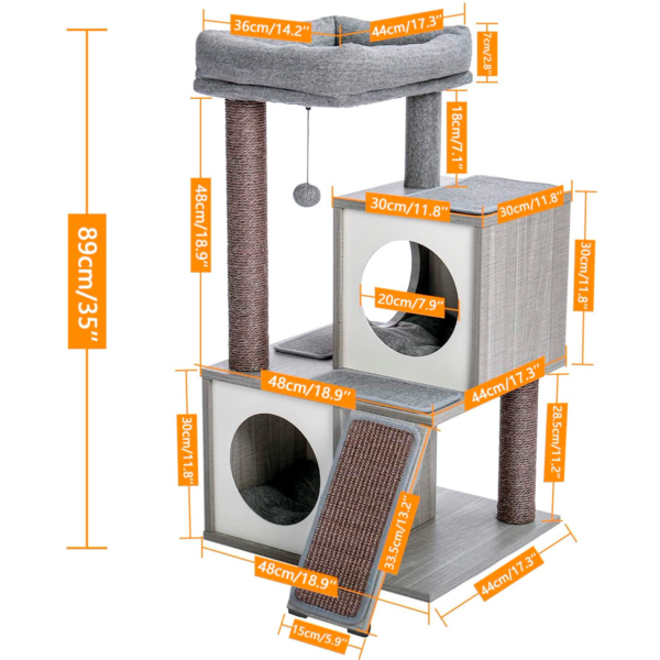 PAWZ Road 36" Wooden Cat Tree Tower with Sisal Scratching Posts for Indoor Kittens and Meduim Cats,Gray - Image 4