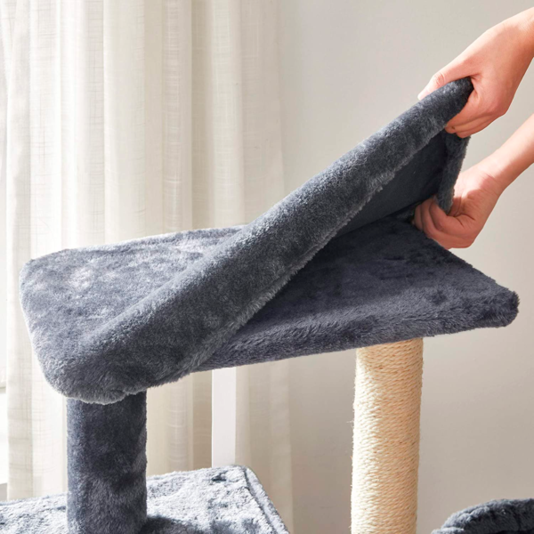 Feandrea Cat Tree, Small Cat Tower, 33.1-Inch Cat Condo with Basket, Cat Cave, Removable Washable Cover for Top Perch, for Small Spaces, Smoky Gray UPCT142G01 - Image 4